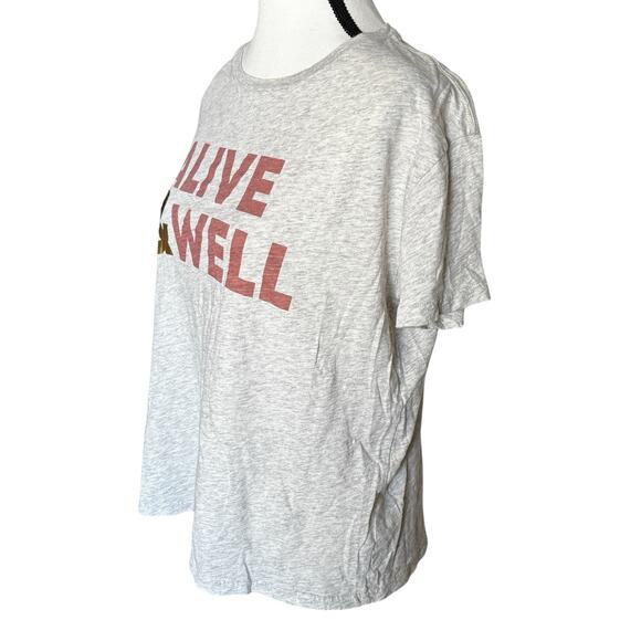 J.Crew T Shirt Womens Medium Alive & Well Print Heathered Gray Crew Neck Shiny - Picture 2 of 8